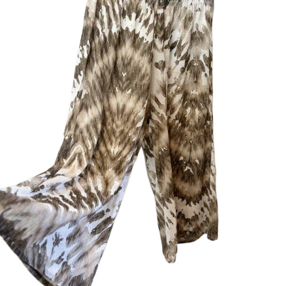 Bryn Walker wide leg flowing Pants. Beige, Brown & Cream, elastic waist Size MED - Picture 2 of 6